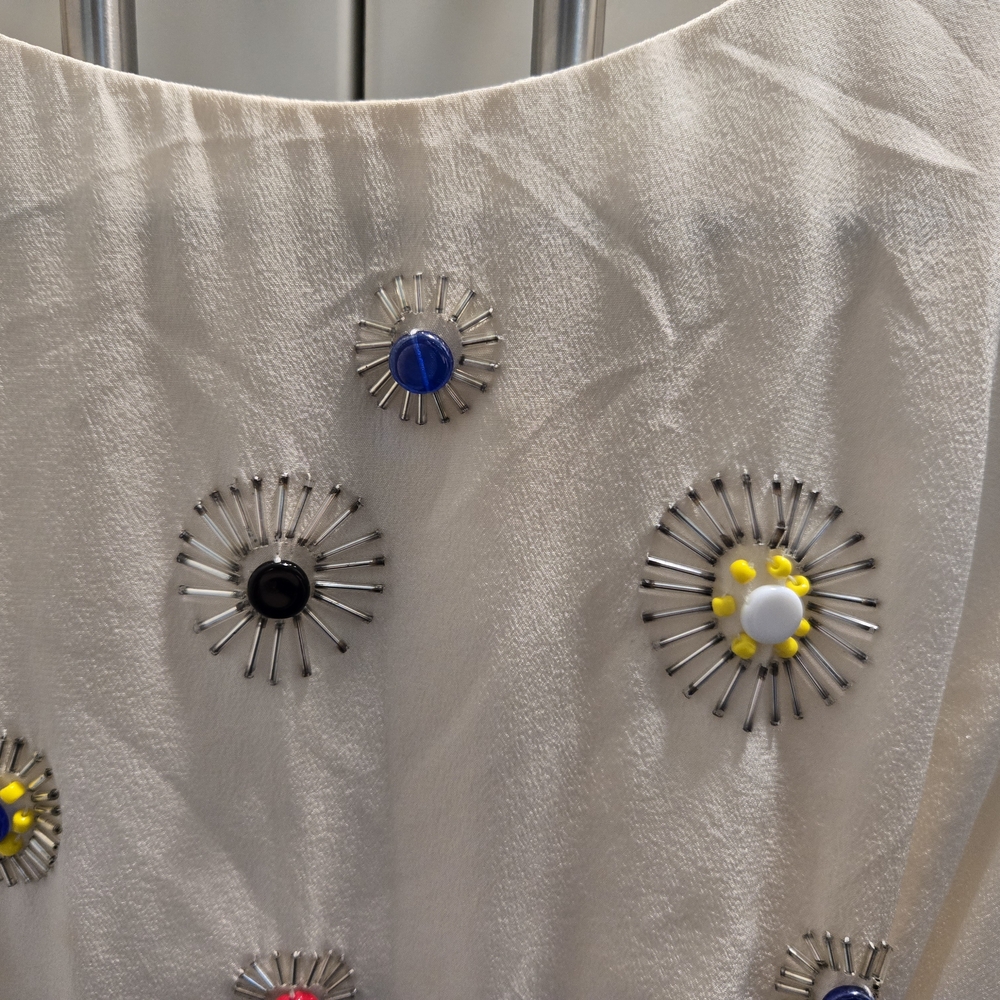 Trina Turk Cream and Black Midi Dress with Floral Accents - Picture 6 of 9